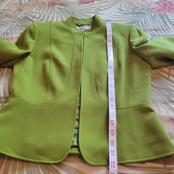 Tahari Arthur S Levine Green Jacket Blazer Open Front Mock Collar 8 Petite - Picture 6 of 10